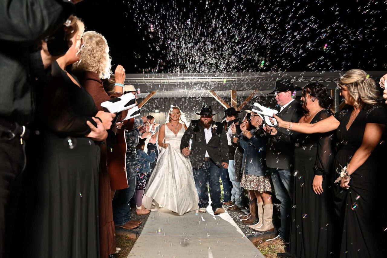 Bubble Walk out of wedding for bride and groom